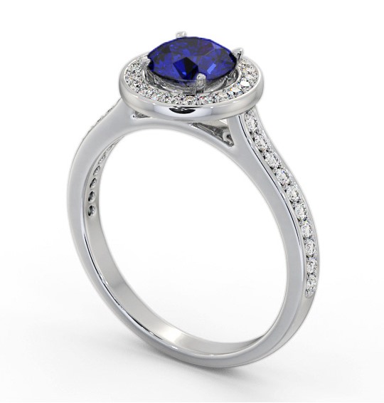 Halo Blue Sapphire and Diamond 1.35ct Ring 18K White Gold GEM68_WG_BS_THUMB1