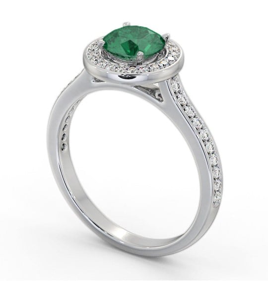 Halo Emerald and Diamond 1.10ct Ring 18K White Gold GEM68_WG_EM_THUMB1