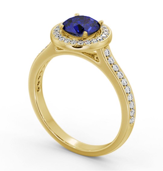 Halo Blue Sapphire and Diamond 1.35ct Ring 9K Yellow Gold GEM68_YG_BS_THUMB1