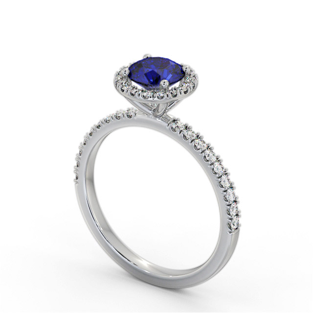 Halo Blue Sapphire and Diamond 1.45ct Ring 18K White Gold - Alesha GEM69_WG_BS_SIDE