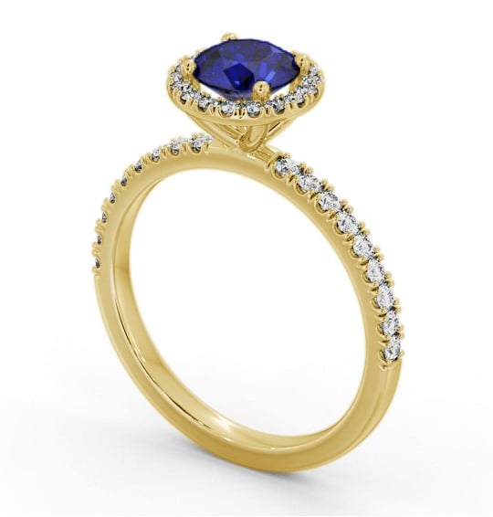 Halo Blue Sapphire and Diamond 1.45ct Ring 18K Yellow Gold GEM69_YG_BS_THUMB1 