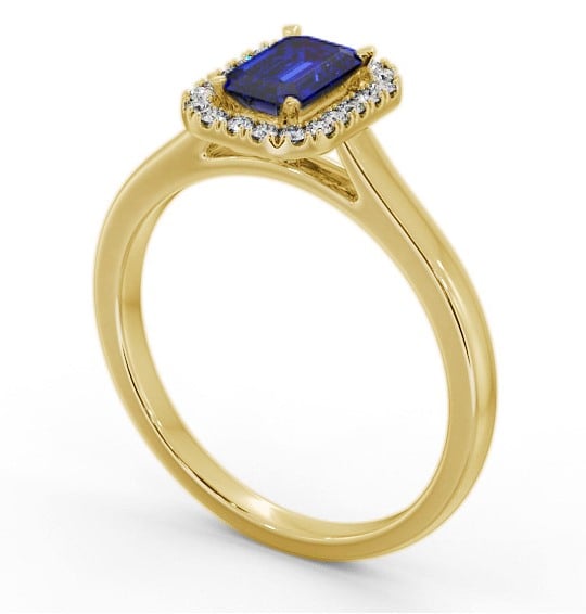 Halo Blue Sapphire and Diamond 0.90ct Ring 18K Yellow Gold GEM70_YG_BS_THUMB1 