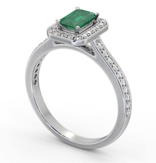 Halo Emerald and Diamond 0.90ct Ring 9K White Gold GEM72_WG_EM_THUMB1