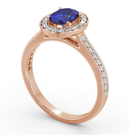 Halo Blue Sapphire and Diamond 1.35ct Ring 18K Rose Gold GEM75_RG_BS_THUMB1