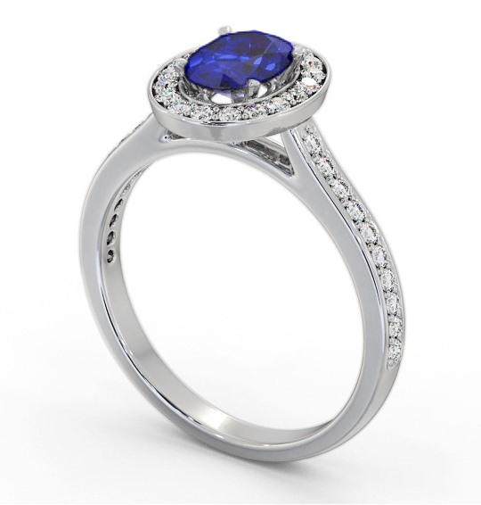 Halo Blue Sapphire and Diamond 1.35ct Ring 18K White Gold GEM75_WG_BS_THUMB1