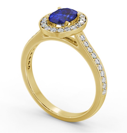 Halo Blue Sapphire and Diamond 1.35ct Ring 9K Yellow Gold GEM75_YG_BS_THUMB1