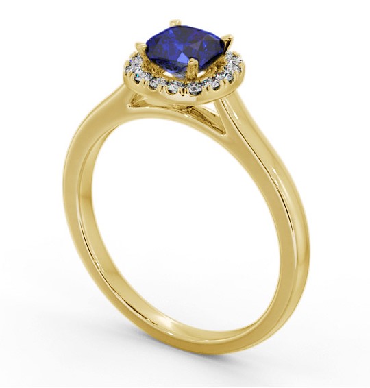 Halo Blue Sapphire and Diamond 0.90ct Ring 18K Yellow Gold GEM76_YG_BS_THUMB1