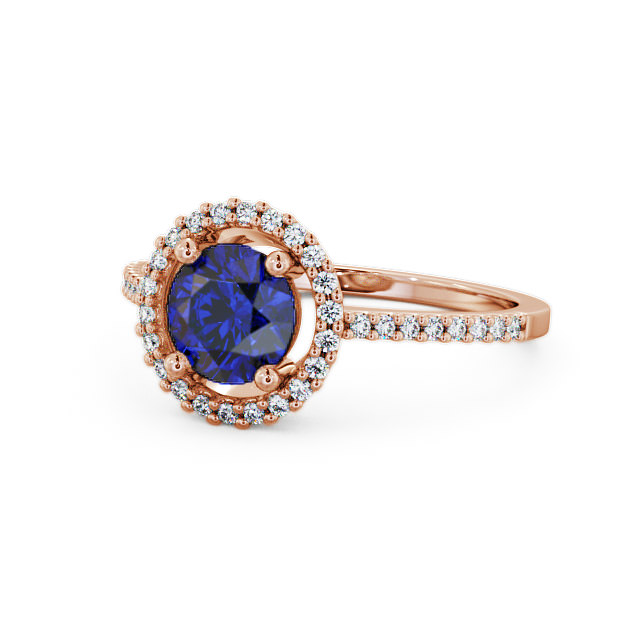 Halo Blue Sapphire and Diamond 1.20ct Ring 18K Rose Gold - Karina GEM7_RG_BS_FLAT
