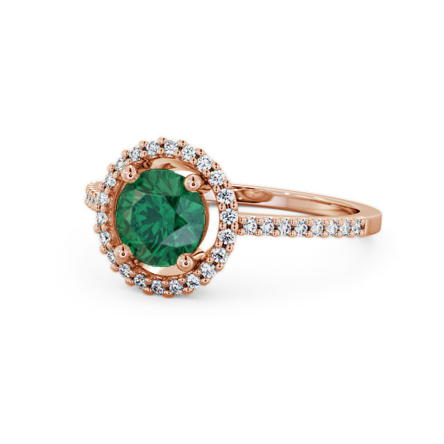Halo Emerald and Diamond 0.95ct Ring 18K Rose Gold - Karina GEM7_RG_EM_FLAT