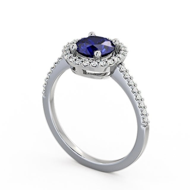 Halo Blue Sapphire and Diamond 1.20ct Ring 18K White Gold - Karina
