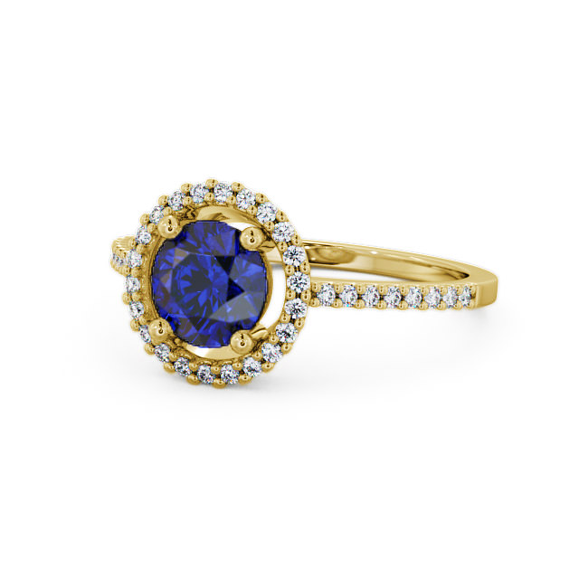 Halo Blue Sapphire and Diamond 1.20ct Ring 18K Yellow Gold - Karina GEM7_YG_BS_FLAT