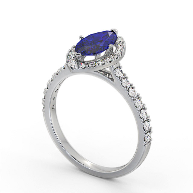Halo Blue Sapphire and Diamond 1.05ct Ring 18K White Gold - Kathleen GEM81_WG_BS_SIDE
