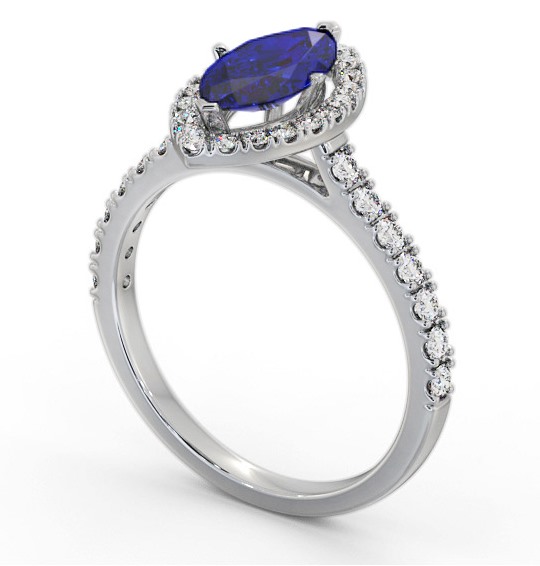 Halo Blue Sapphire and Diamond 1.05ct Ring 18K White Gold GEM81_WG_BS_THUMB1 