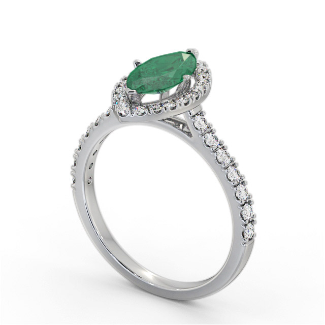 Halo Emerald and Diamond 0.90ct Ring 18K White Gold - Kathleen GEM81_WG_EM_SIDE