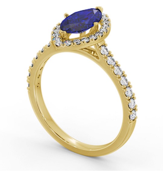 Halo Blue Sapphire and Diamond 1.05ct Ring 9K Yellow Gold GEM81_YG_BS_THUMB1
