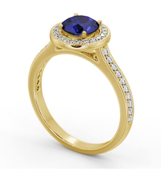 Halo Blue Sapphire and Diamond 1.65ct Ring 18K Yellow Gold GEM82_YG_BS_THUMB1