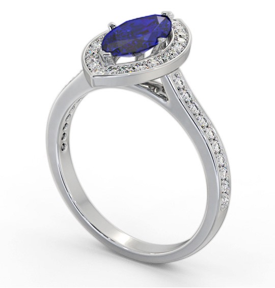 Halo Blue Sapphire and Diamond 1.50ct Ring 9K White Gold GEM83_WG_BS_THUMB1