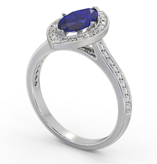 Halo Blue Sapphire and Diamond 1.50ct Ring 18K White Gold GEM83_WG_BS_THUMB1