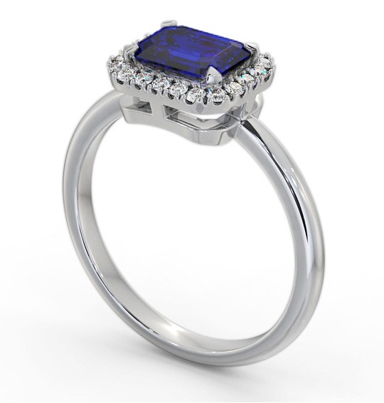  Halo Blue Sapphire and Diamond 1.30ct Ring 18K White Gold - Blossom GEM85_WG_BS_THUMB1 