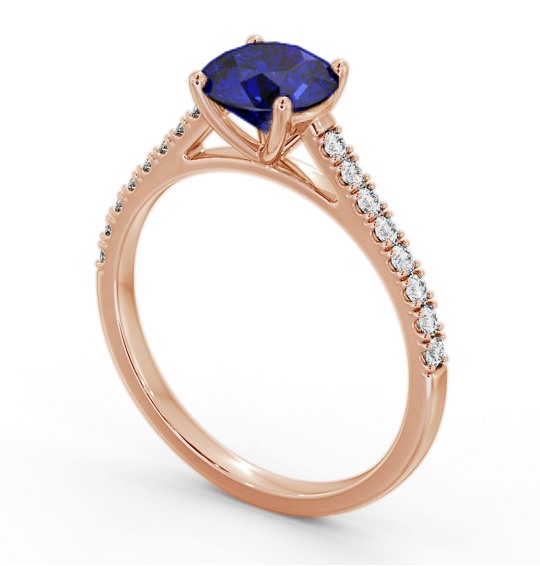 Solitaire Blue Sapphire and Diamond 18K Rose Gold Ring with Channel Set Side Stones GEM86_RG_BS_THUMB1