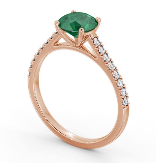 Solitaire Emerald and Diamond 9K Rose Gold Ring with Channel Set Side Stones GEM86_RG_EM_THUMB1 