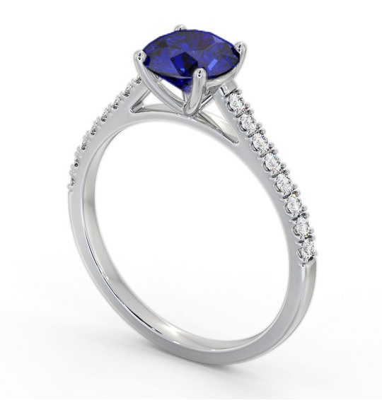 Solitaire Blue Sapphire and Diamond 18K White Gold Ring with Channel Set Side Stones GEM86_WG_BS_THUMB1 