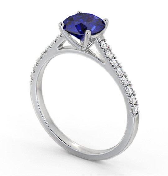 Solitaire Blue Sapphire and Diamond Palladium Ring with Channel Set Side Stones GEM86_WG_BS_THUMB1