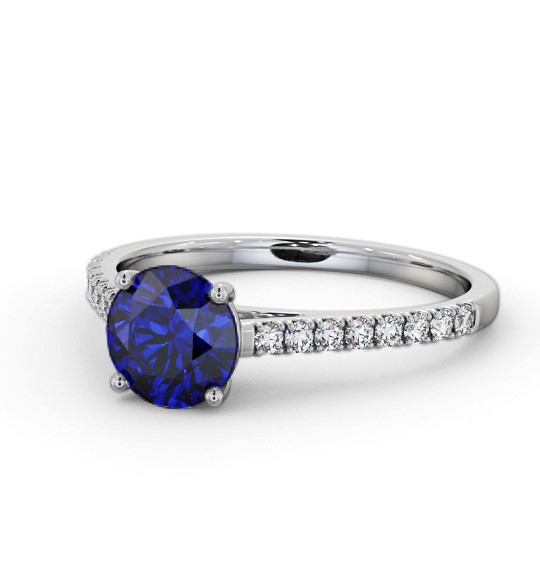  Solitaire Blue Sapphire and Diamond 18K White Gold Ring With Side Stones- Damaris GEM86_WG_BS_THUMB2 