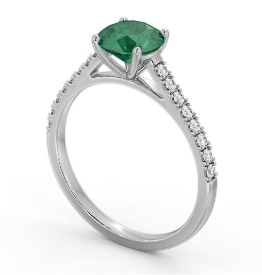  Solitaire Emerald and Diamond 18K White Gold Ring With Side Stones- Damaris GEM86_WG_EM_THUMB1 
