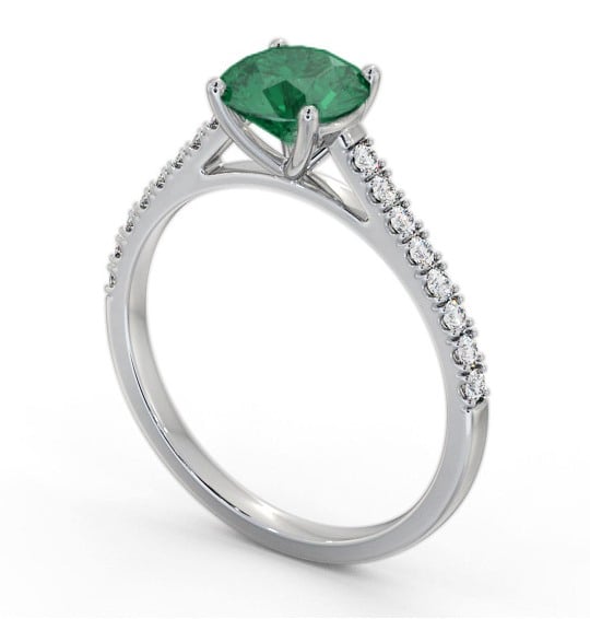 Solitaire Emerald and Diamond 9K White Gold Ring with Channel Set Side Stones GEM86_WG_EM_THUMB1