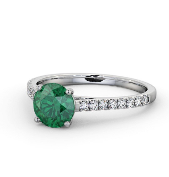 Solitaire Emerald and Diamond 18K White Gold Ring with Channel Set Side Stones GEM86_WG_EM_THUMB2 