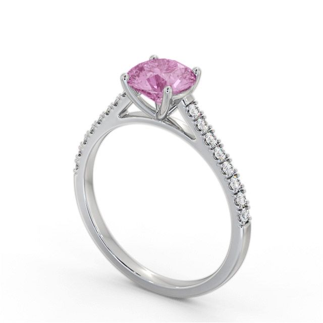 Solitaire Pink Sapphire and Diamond 18K White Gold Ring With Side Stones- Damaris GEM86_WG_PS_SIDE