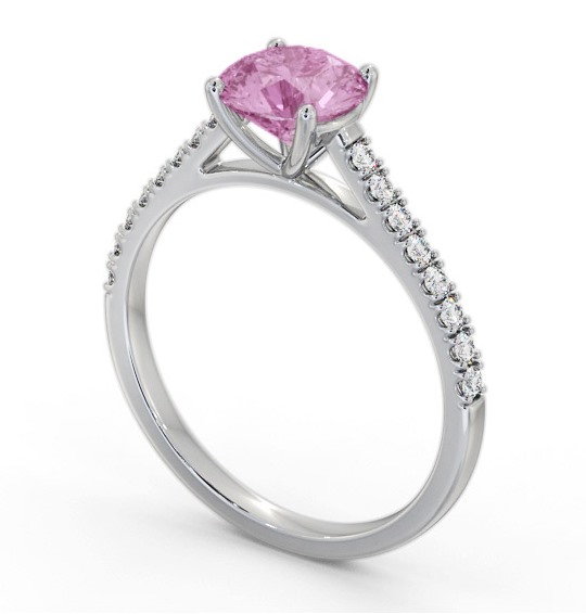 Solitaire Pink Sapphire and Diamond 18K White Gold Ring with Channel Set Side Stones GEM86_WG_PS_THUMB1 