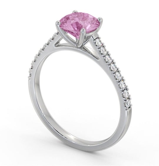 Solitaire Pink Sapphire and Diamond 18K White Gold Ring with Channel Set Side Stones GEM86_WG_PS_THUMB1