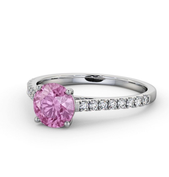 Solitaire Pink Sapphire and Diamond 18K White Gold Ring with Channel Set Side Stones GEM86_WG_PS_THUMB2 