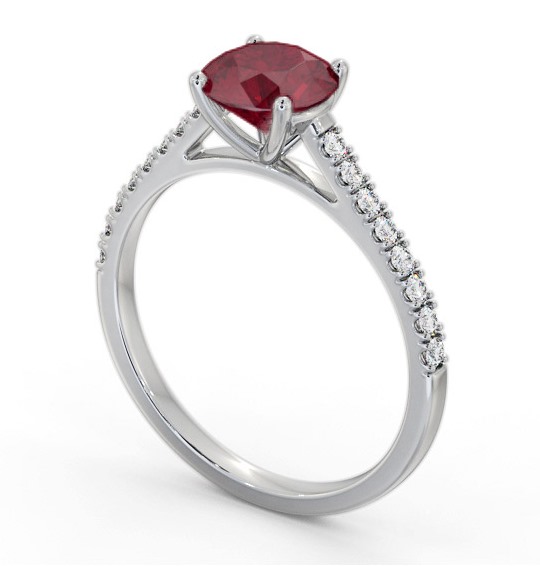 Solitaire Ruby and Diamond 18K White Gold Ring with Channel Set Side Stones GEM86_WG_RU_THUMB1