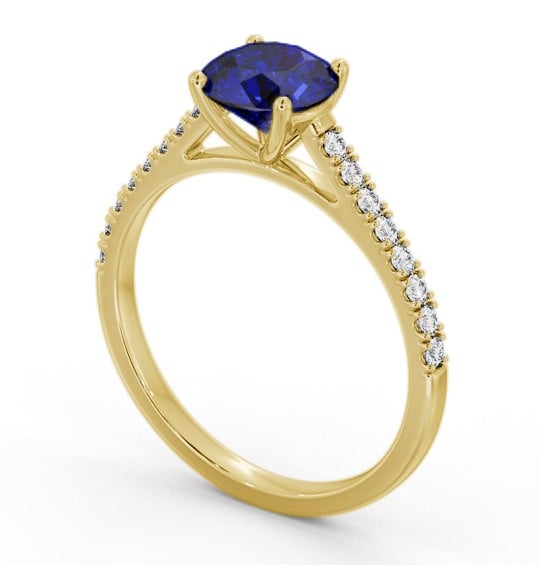 Solitaire Blue Sapphire and Diamond 9K Yellow Gold Ring with Channel Set Side Stones GEM86_YG_BS_THUMB1 