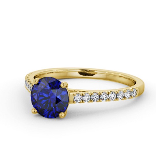 Solitaire Blue Sapphire and Diamond 9K Yellow Gold Ring with Channel Set Side Stones GEM86_YG_BS_THUMB2 