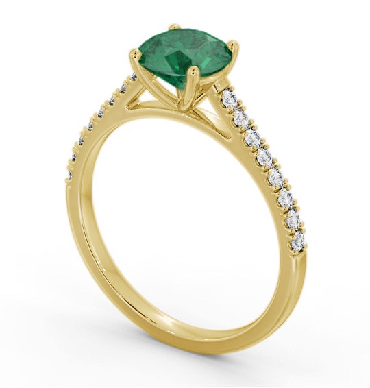 Solitaire Emerald and Diamond 9K Yellow Gold Ring with Channel Set Side Stones GEM86_YG_EM_THUMB1