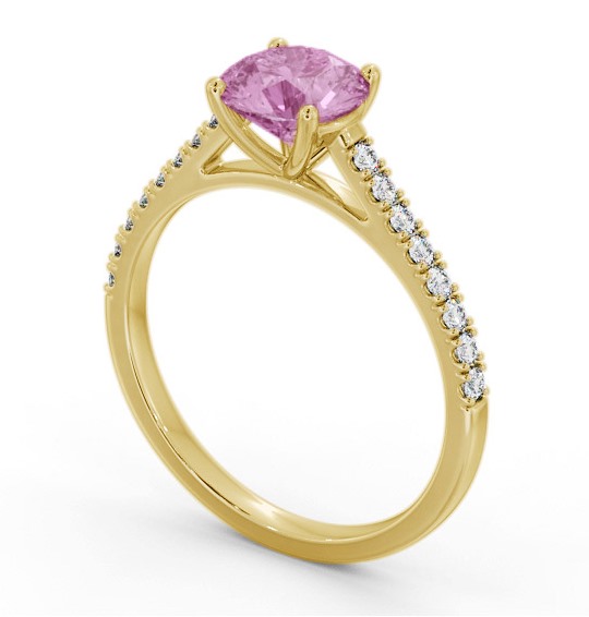 Solitaire Pink Sapphire and Diamond 18K Yellow Gold Ring with Channel Set Side Stones GEM86_YG_PS_THUMB1