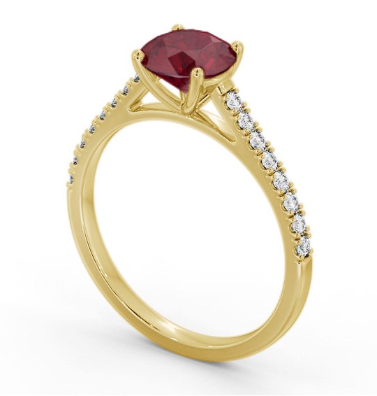 Solitaire Ruby and Diamond 9K Yellow Gold Ring with Channel Set Side Stones GEM86_YG_RU_THUMB1