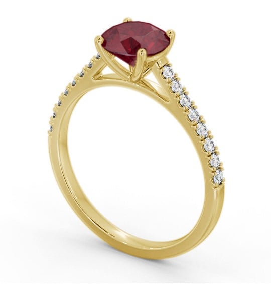 Solitaire Ruby and Diamond 18K Yellow Gold Ring with Channel Set Side Stones GEM86_YG_RU_THUMB1 