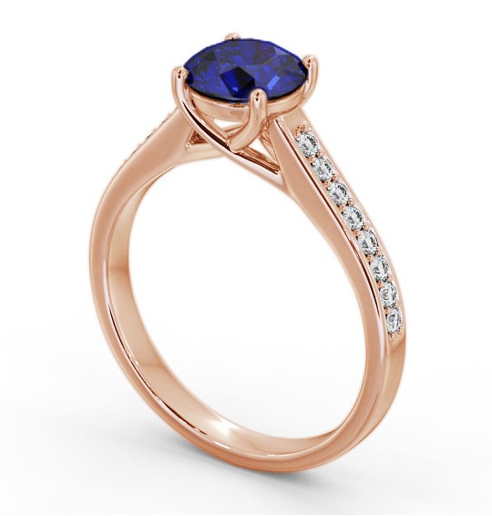 Solitaire Blue Sapphire and Diamond 18K Rose Gold Ring with Channel Set Side Stones GEM87_RG_BS_THUMB1