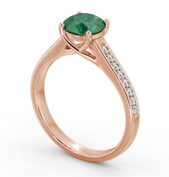 Solitaire Emerald and Diamond 18K Rose Gold Ring with Channel Set Side Stones GEM87_RG_EM_THUMB1 
