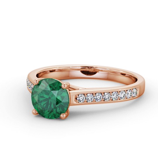 Solitaire Emerald and Diamond 18K Rose Gold Ring with Channel Set Side Stones GEM87_RG_EM_THUMB2 