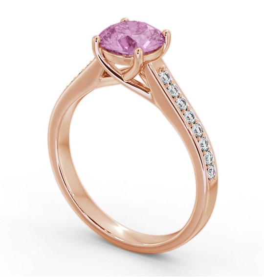 Solitaire Pink Sapphire and Diamond 18K Rose Gold Ring with Channel Set Side Stones GEM87_RG_PS_THUMB1