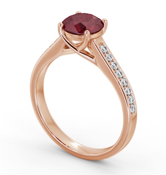 Solitaire Ruby and Diamond 18K Rose Gold Ring with Channel Set Side Stones GEM87_RG_RU_THUMB1 