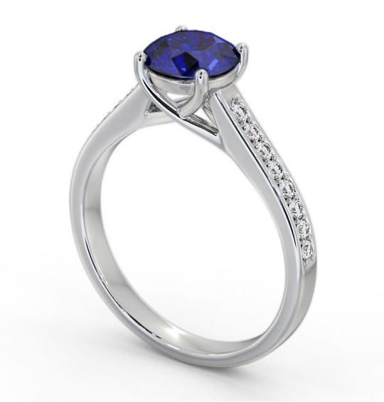 Solitaire Blue Sapphire and Diamond 18K White Gold Ring with Channel Set Side Stones GEM87_WG_BS_THUMB1 