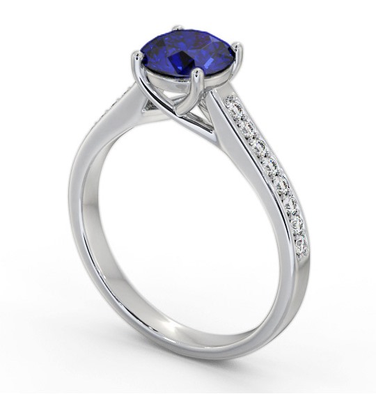 Solitaire Blue Sapphire and Diamond 18K White Gold Ring with Channel Set Side Stones GEM87_WG_BS_THUMB1