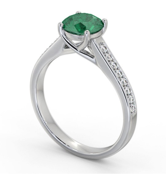 Solitaire Emerald and Diamond 18K White Gold Ring with Channel Set Side Stones GEM87_WG_EM_THUMB1 